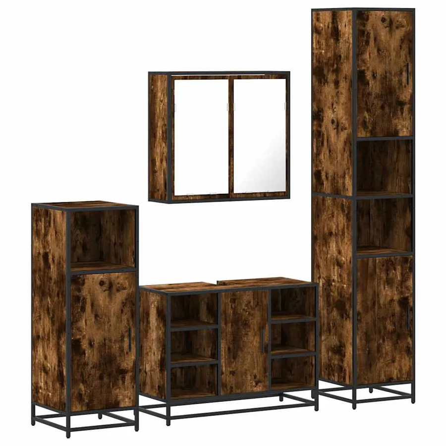 Ensemble meubles salle de bain 4 pcs chêne fumé bois ingénierie - 2