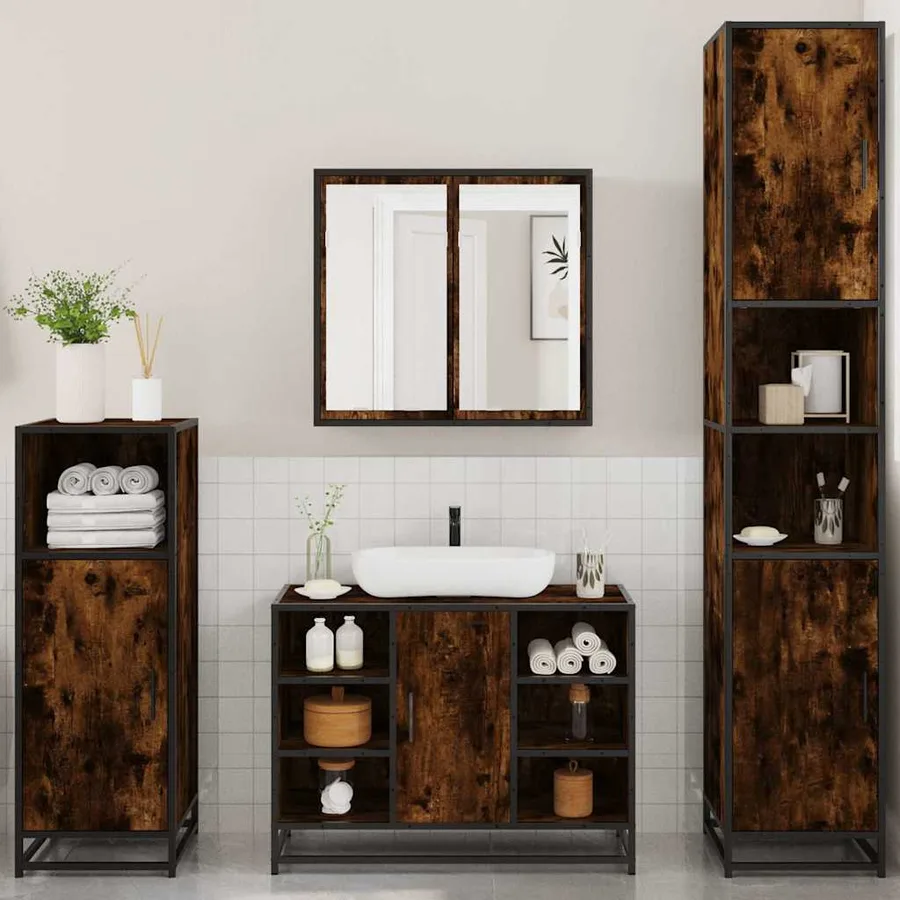 Ensemble meubles salle de bain 4 pcs chêne fumé bois ingénierie - 4