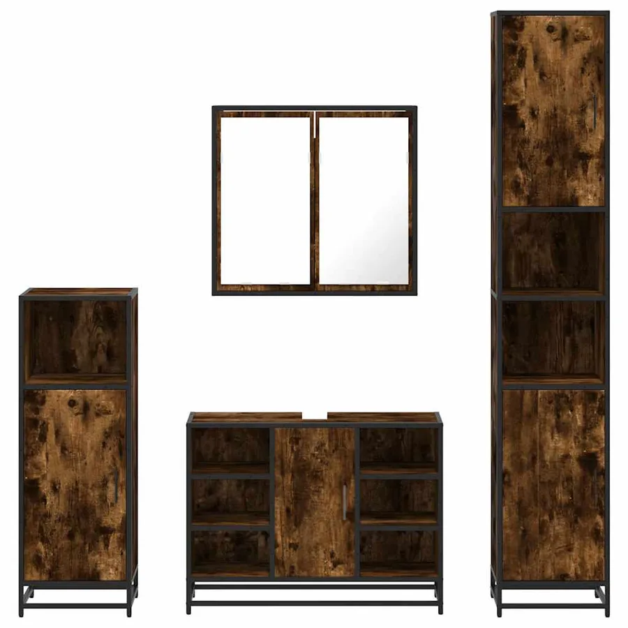 Ensemble meubles salle de bain 4 pcs chêne fumé bois ingénierie - 5