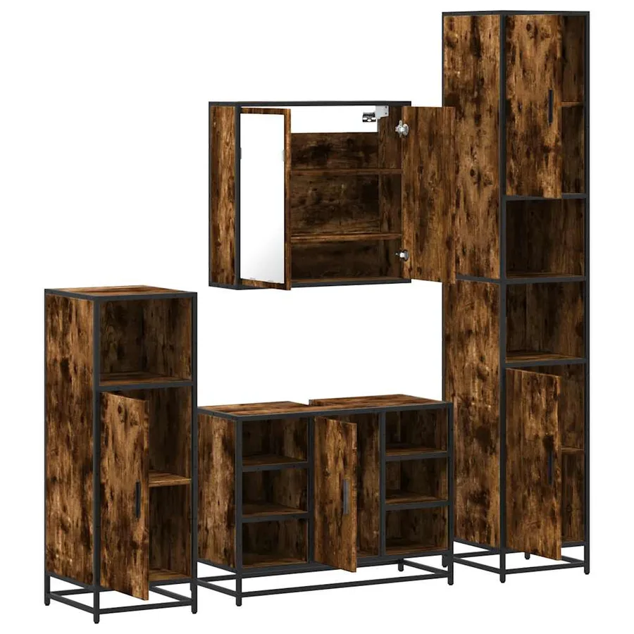 Ensemble meubles salle de bain 4 pcs chêne fumé bois ingénierie - 6
