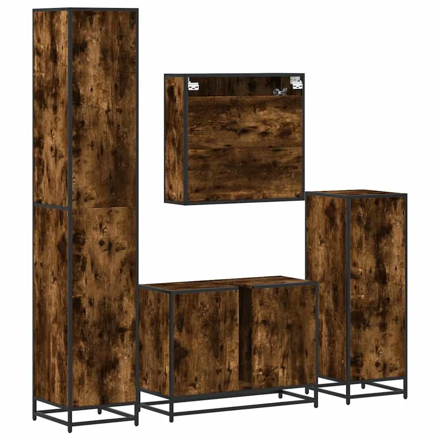 Ensemble meubles salle de bain 4 pcs chêne fumé bois ingénierie - 8