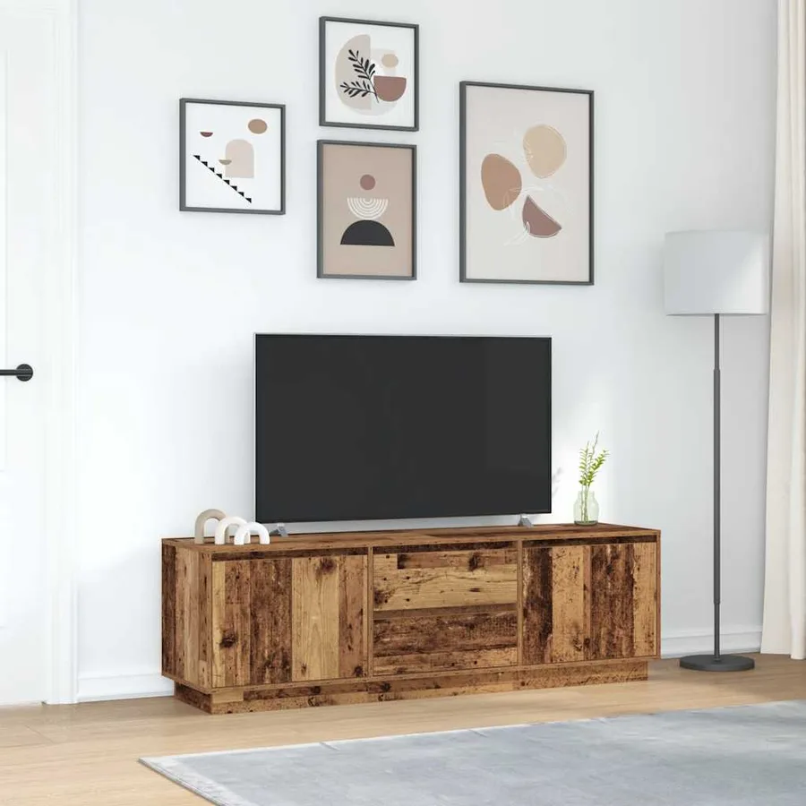 Meuble TV avec éclairage LED vieux bois 160,5x41x50 cm - 4