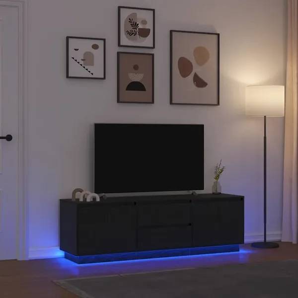 Meuble TV avec lumières LED chêne noir 160,5x41x50 cm