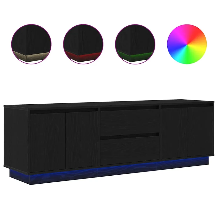 Meuble TV avec lumières LED chêne noir 160,5x41x50 cm - 2