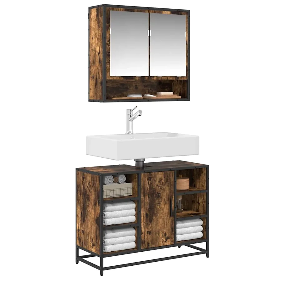 Armoire lavabo de salle de bain chêne fumé bois d'ingénierie