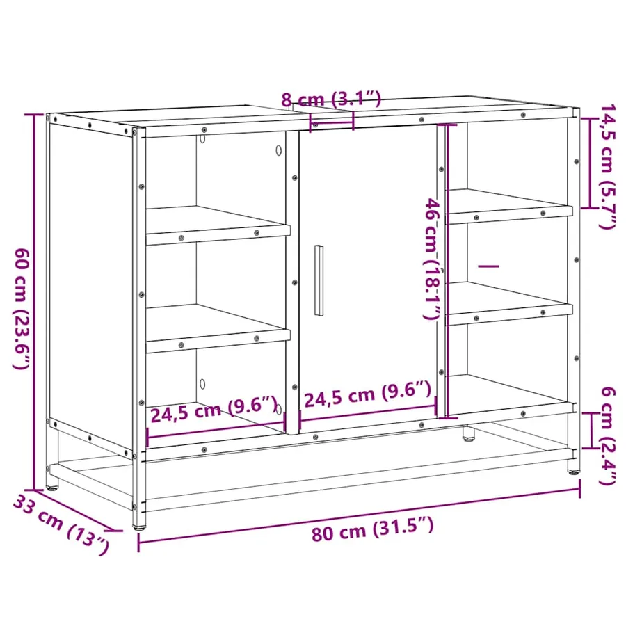 Armoire lavabo de salle de bain chêne fumé bois d'ingénierie - 12