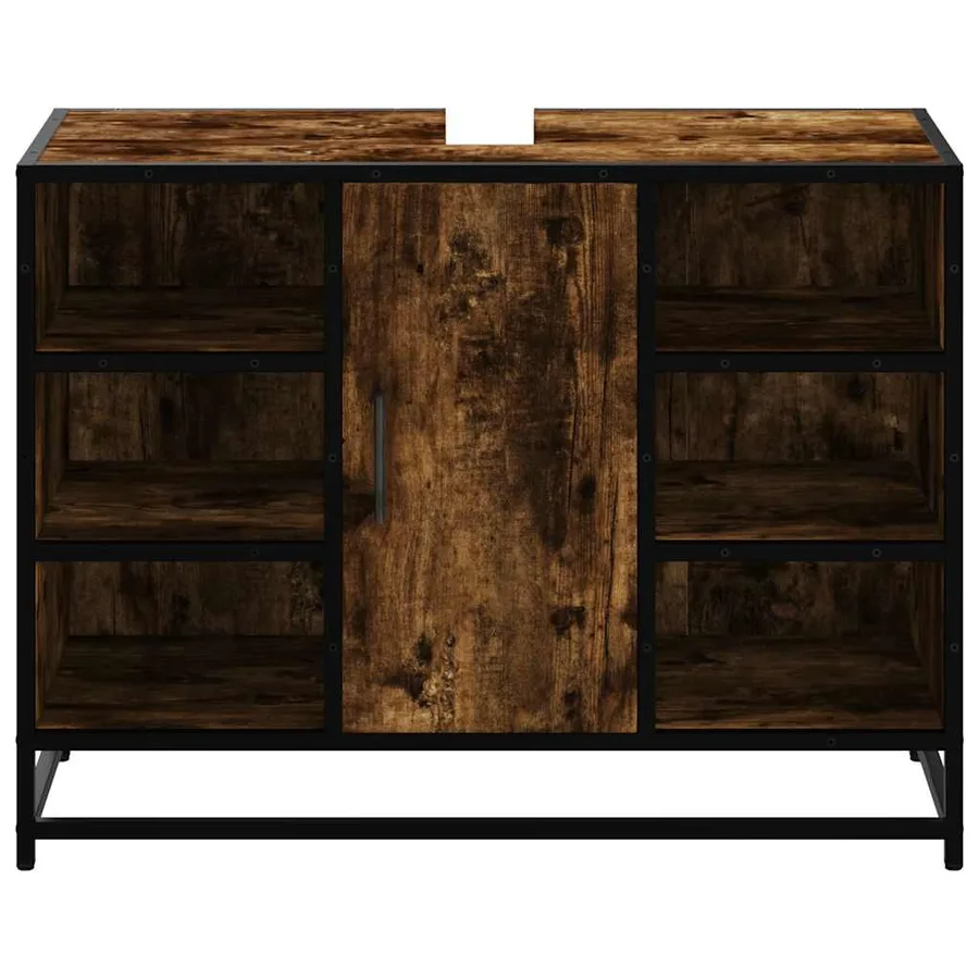 Armoire lavabo de salle de bain chêne fumé bois d'ingénierie - 5