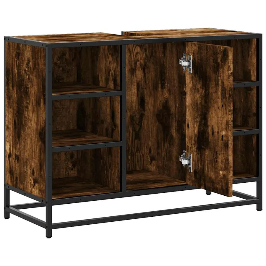 Armoire lavabo de salle de bain chêne fumé bois d'ingénierie - 6