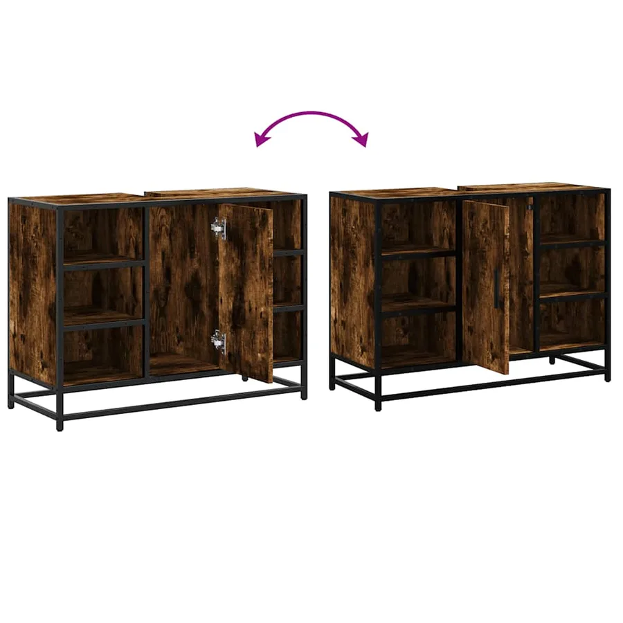 Armoire lavabo de salle de bain chêne fumé bois d'ingénierie - 9