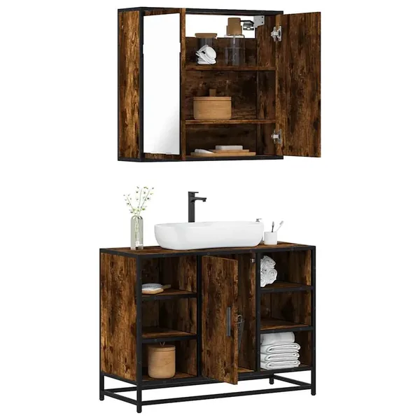 Ensemble de meubles de salle de bain 2 pcs Chêne fumé