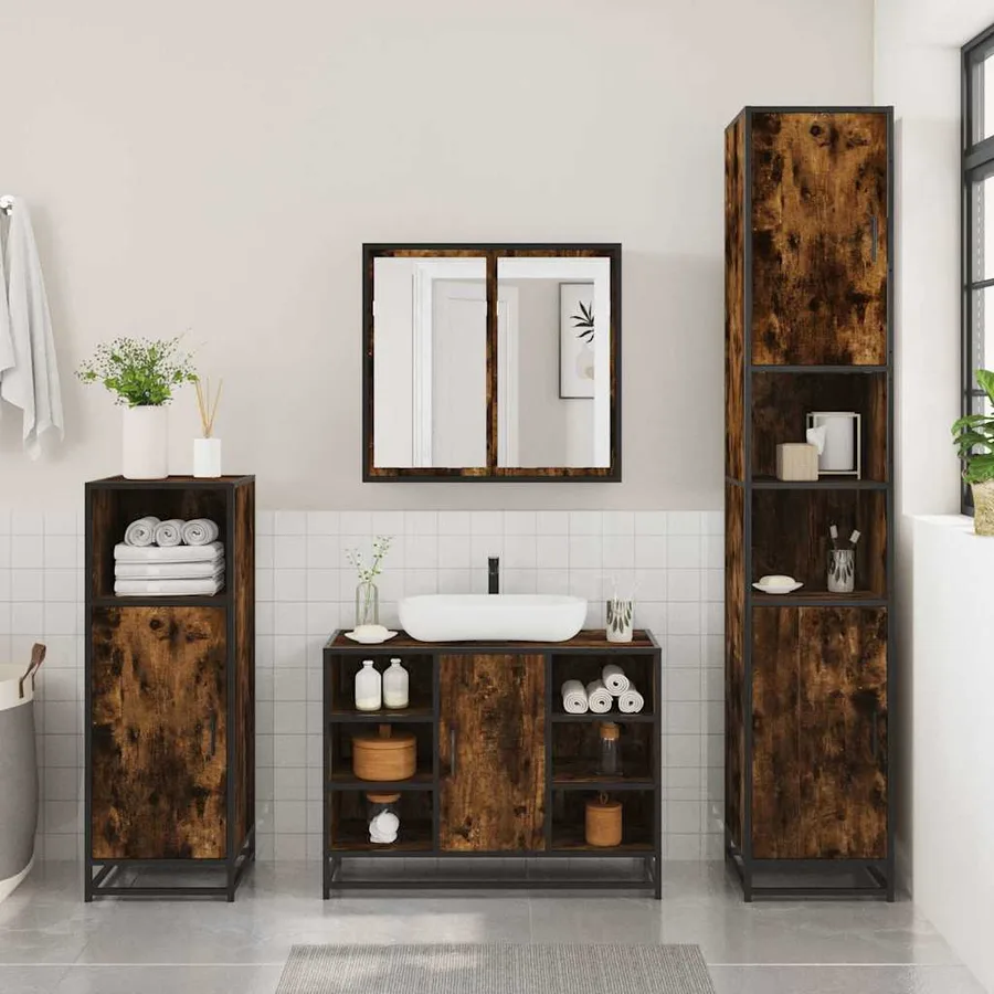 Ensemble de meubles de salle de bain 2 pcs Chêne fumé - 4