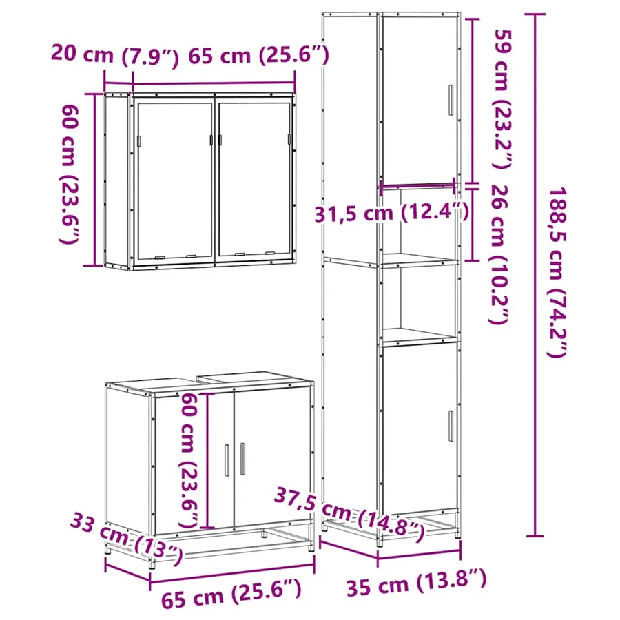 Ensemble de meubles de salle de bain 3 pcs chêne sonoma - 11