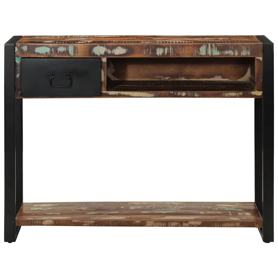 Table console multicolore 100x35x75 cm bois massif récupération - 2