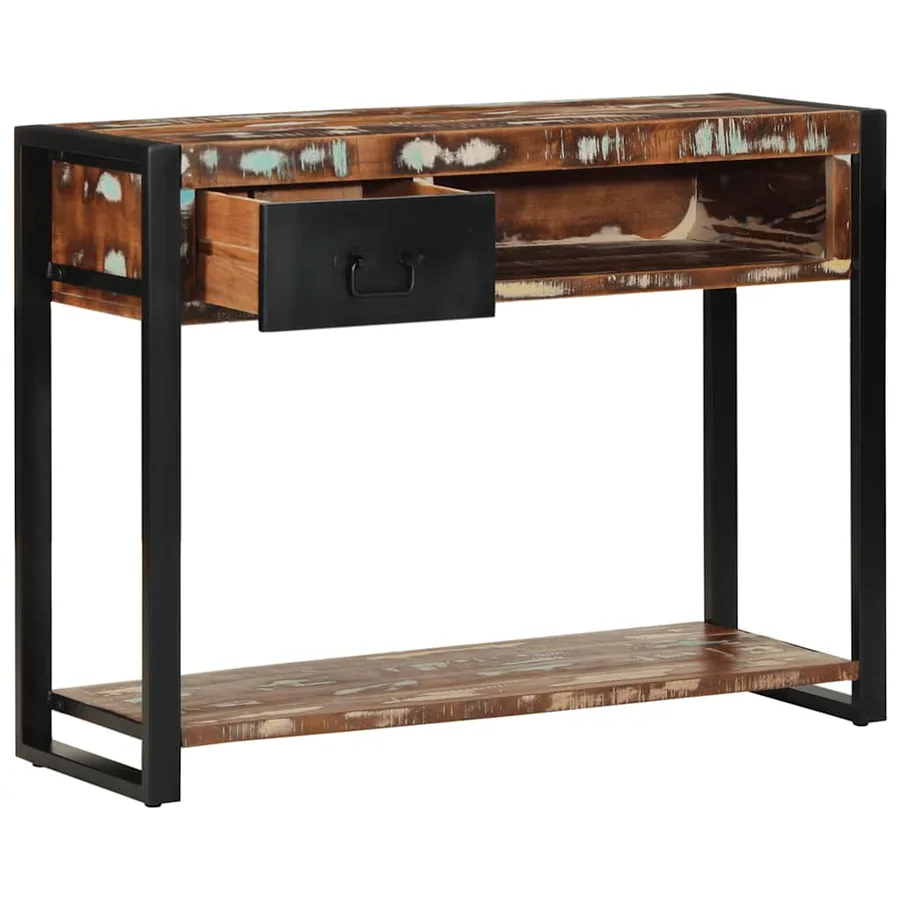 Table console multicolore 100x35x75 cm bois massif récupération - 3