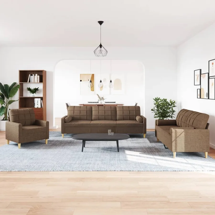 Ensemble de canapés 3 pcs avec coussins décoratifs marron tissu - 3