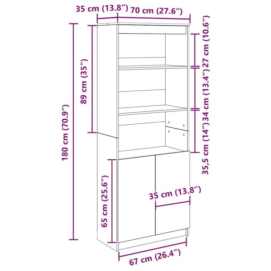 Buffet haut chêne sonoma 70x35x180 cm bois d'ingénierie - 12