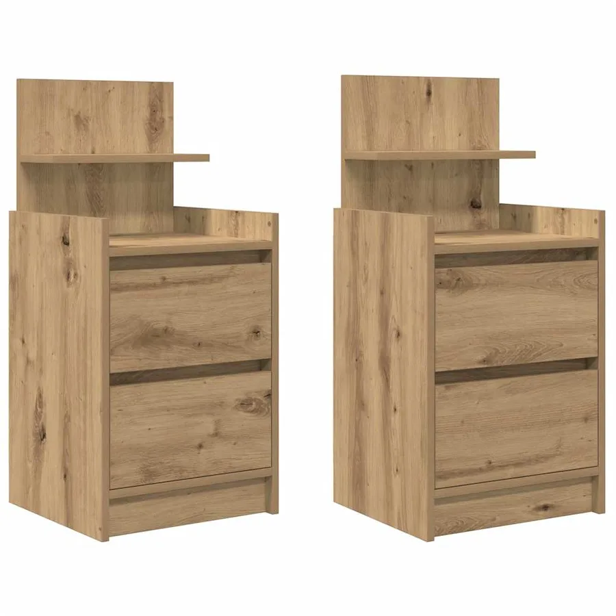 Tables de chevet 2 tiroirs 2 pcs chêne artisanal 38x34x80 cm - 2