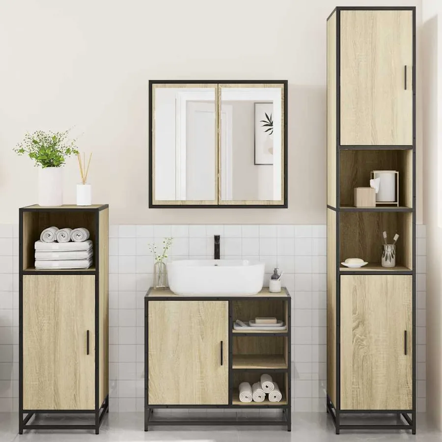 Ensemble de meubles de salle de bain 4 pcs chêne sonoma - 3