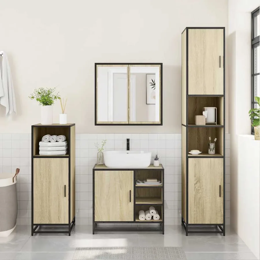 Ensemble de meubles de salle de bain 4 pcs chêne sonoma - 4
