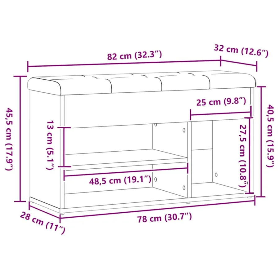 Banc à chaussures chêne artisanal 82x32x45,5 cm bois ingénierie - 8