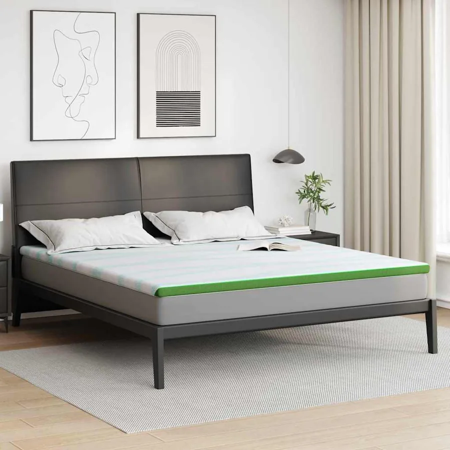 Surmatelas Blanc et vert 200 x 200 cm Tissu Jacquard