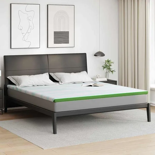 Surmatelas Blanc et vert 200 x 200 cm Tissu Jacquard