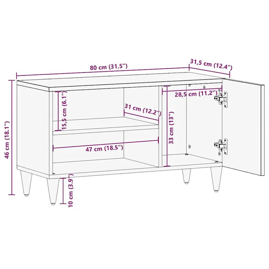 Meuble TV 80x31,5x46 cm bois massif de manguier - 12