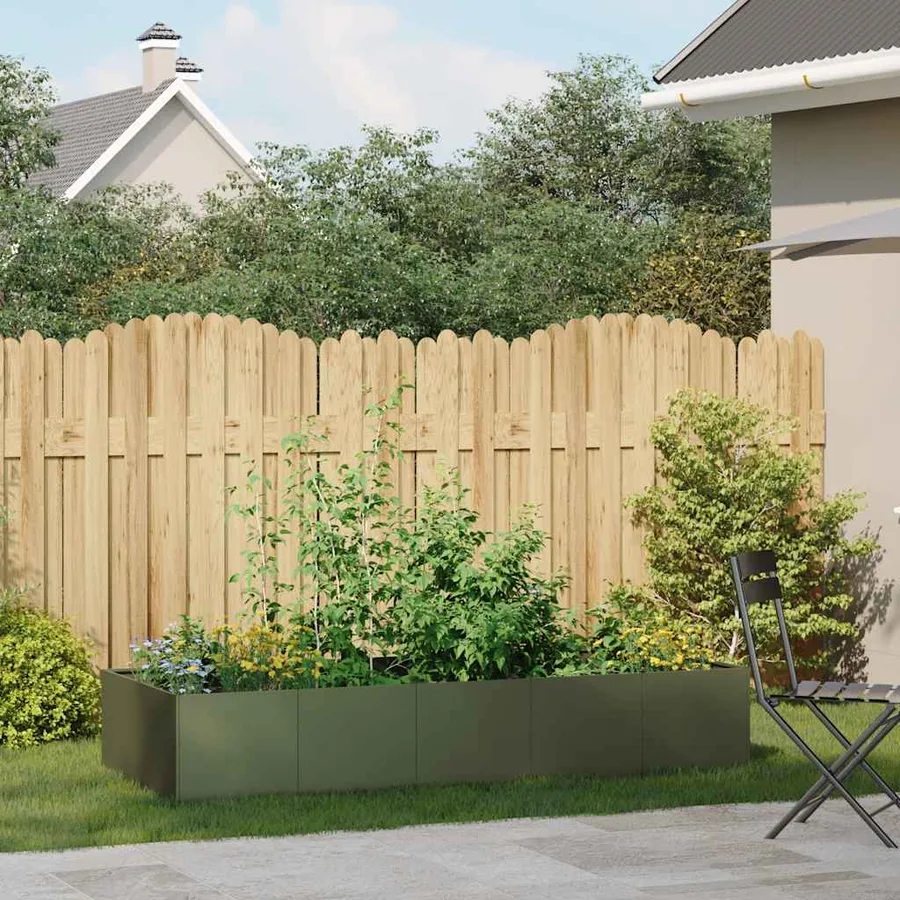 Jardinière vert olive 200x80x40 cm acier - 3