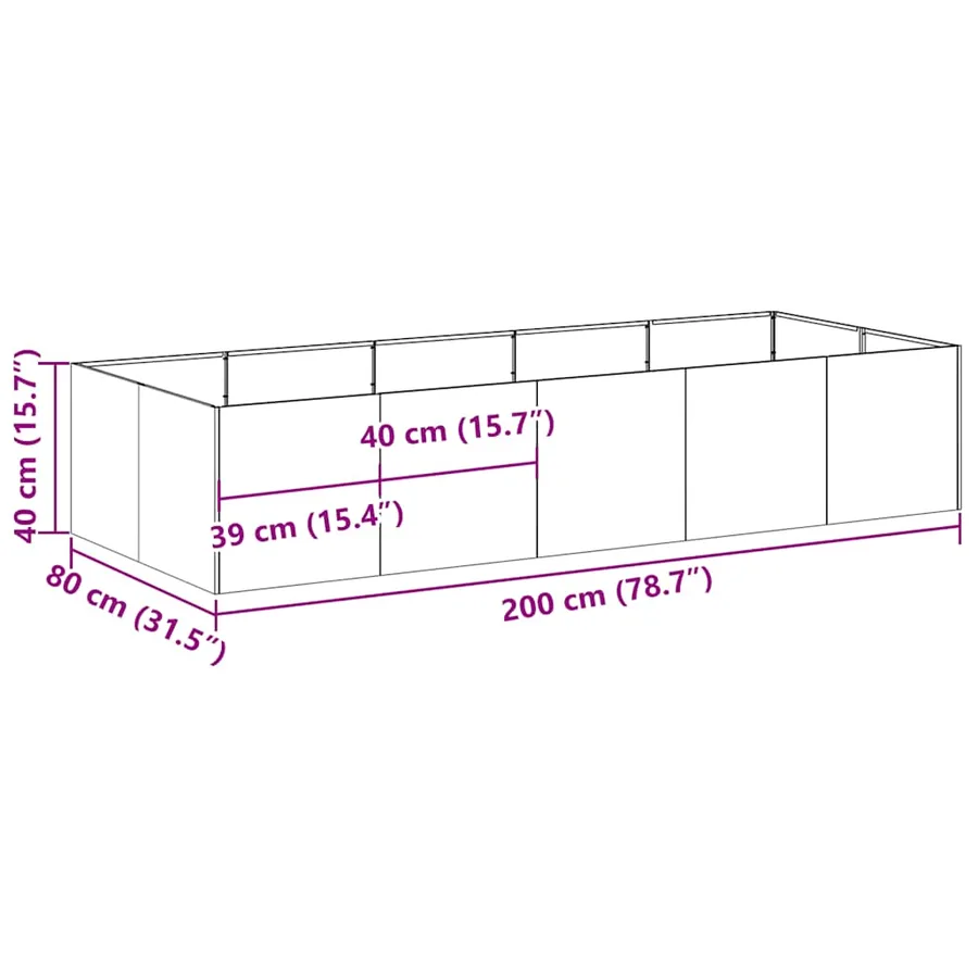 Jardinière vert olive 200x80x40 cm acier - 9
