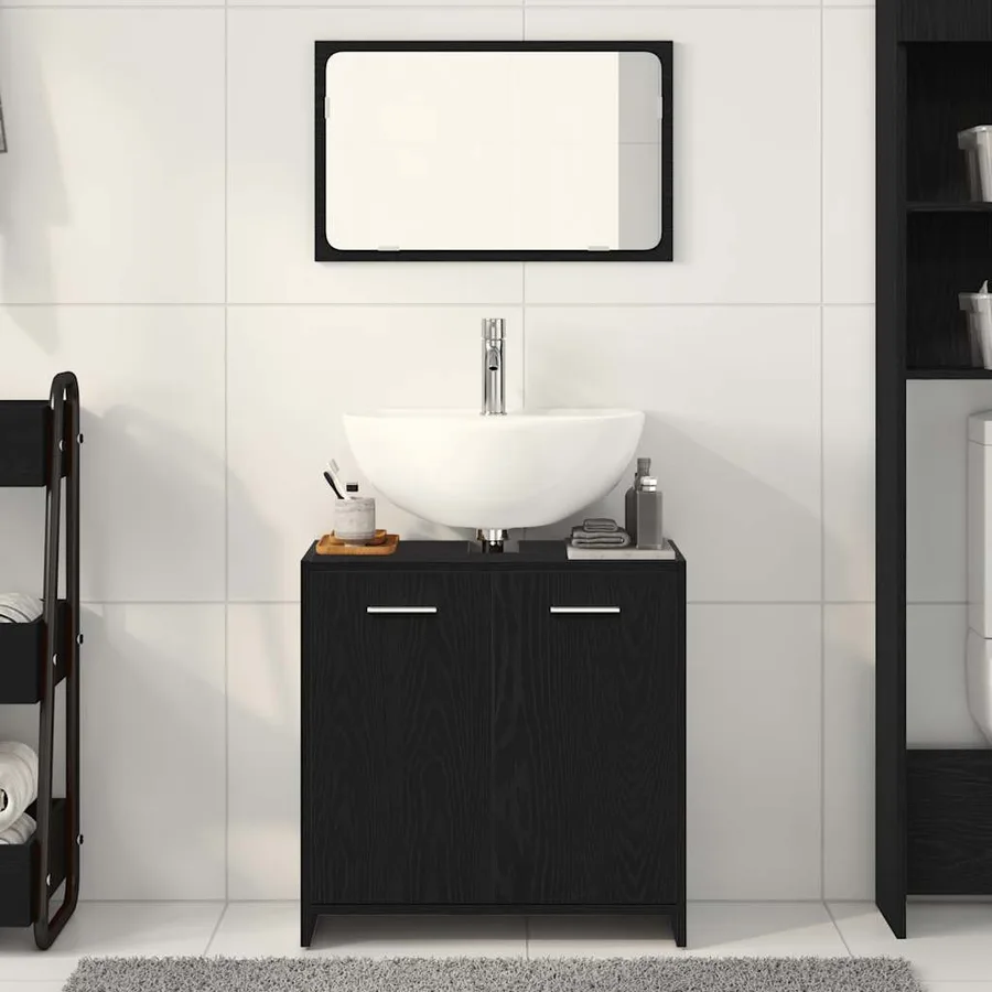 Armoire de salle de bain avec miroir chêne noir - 3
