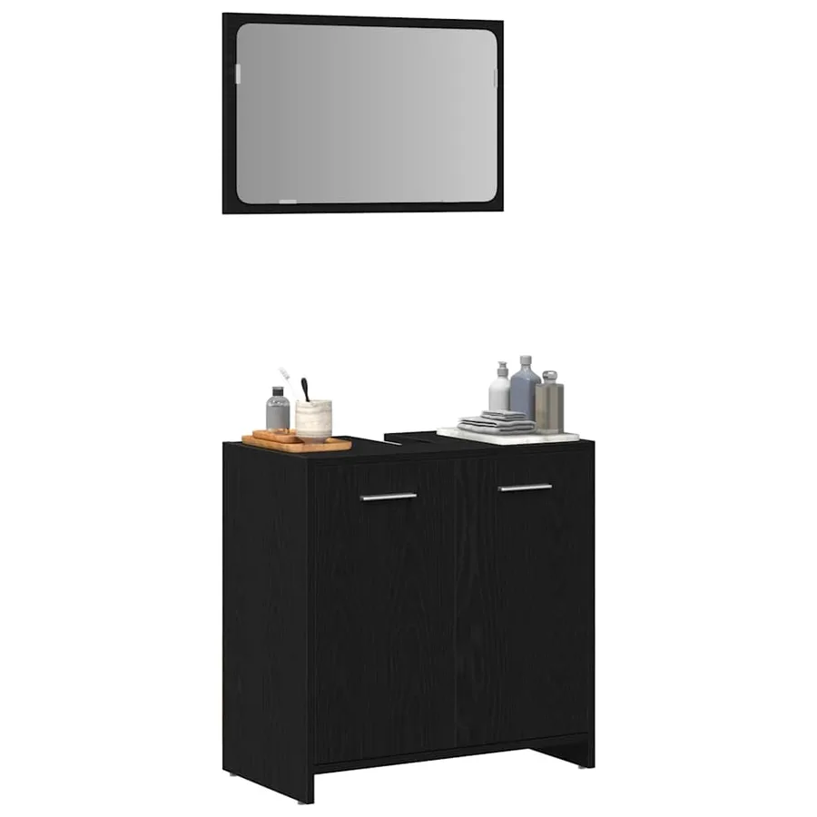 Armoire de salle de bain avec miroir chêne noir - 4