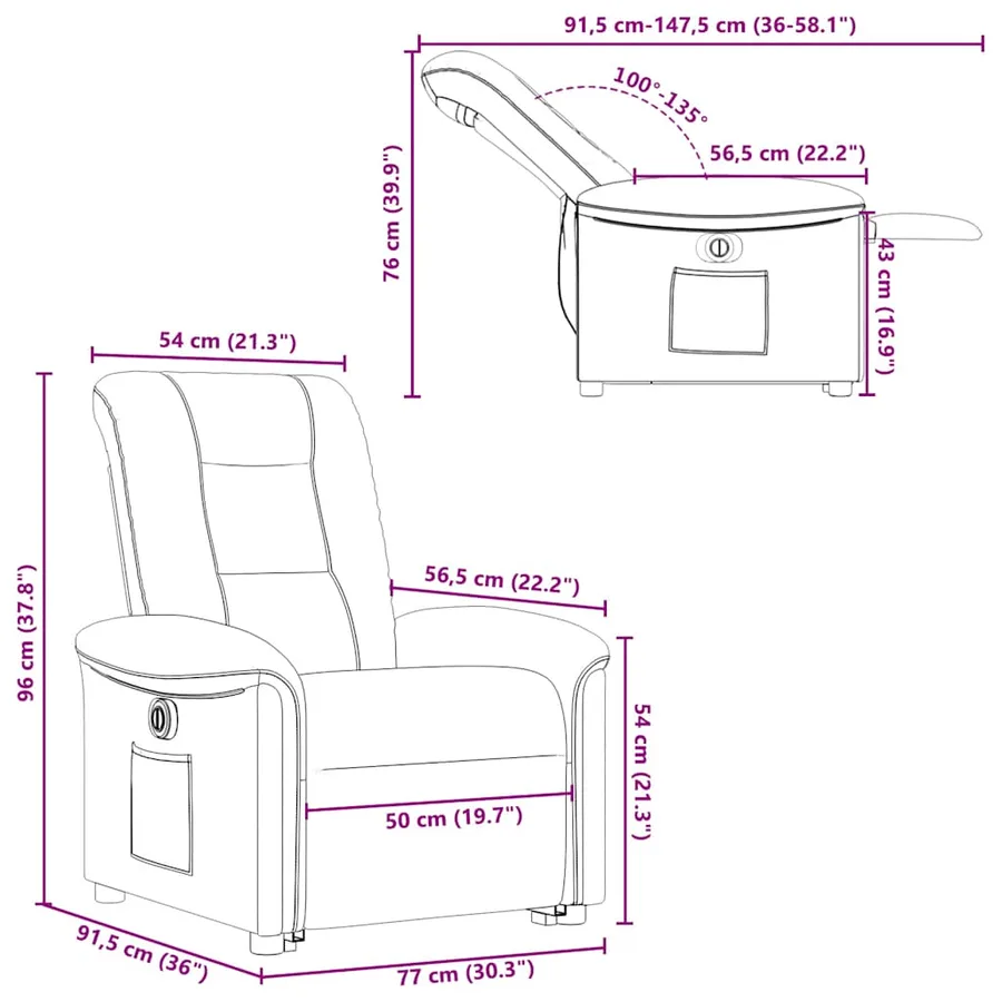 Fauteuil inclinable électrique noir tissu - 16