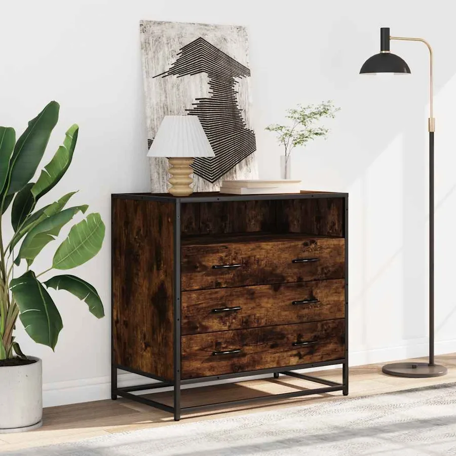 Commode chêne fumé 70x41x70 cm bois d'ingénierie - 3