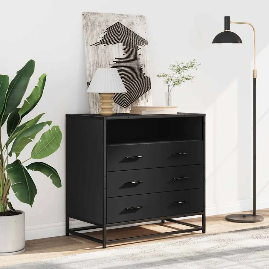 Commode noir 70x41x70 cm bois d'ingénierie - 3