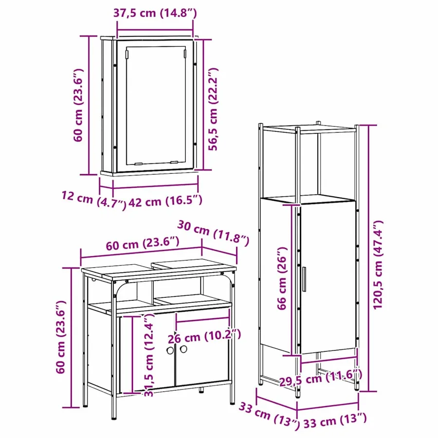 Ensemble de mobilier de salle de bain avec porte 3 pcs Marron - 14
