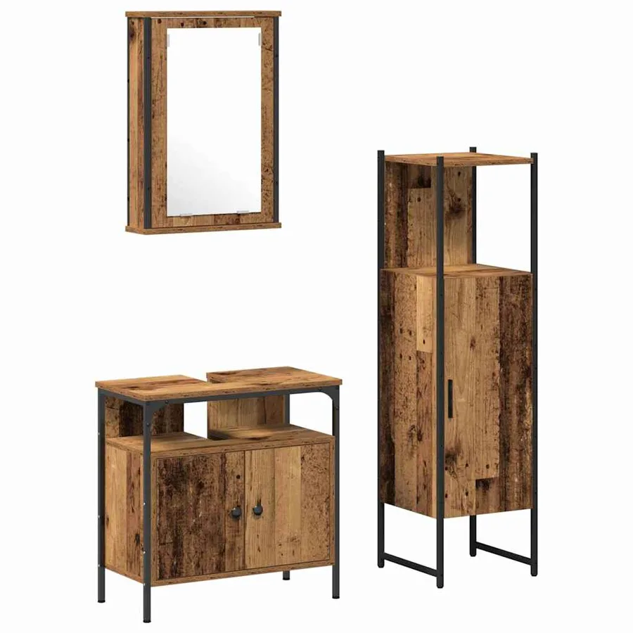 Ensemble de mobilier de salle de bain avec porte 3 pcs Marron - 2