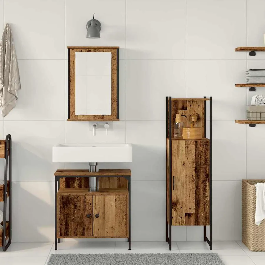 Ensemble de mobilier de salle de bain avec porte 3 pcs Marron - 4