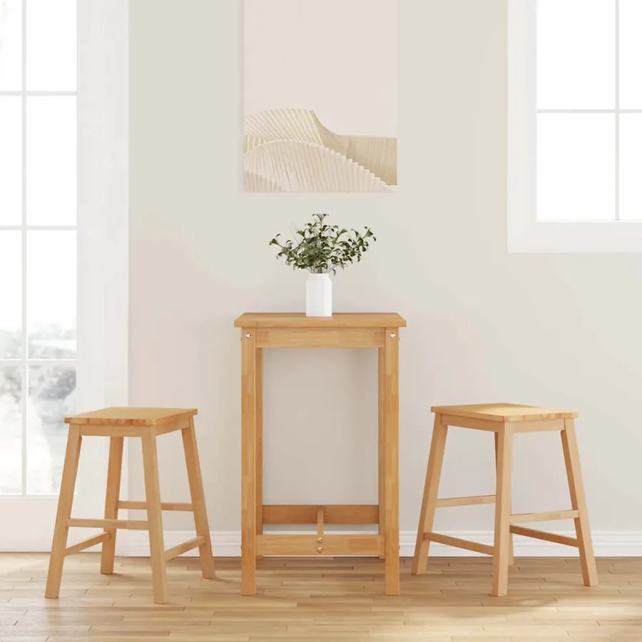 Chaises de bar lot de 2 bois massif d'hévéa