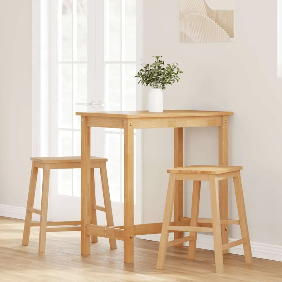 Chaises de bar lot de 2 bois massif d'hévéa - 3