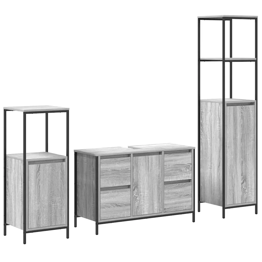 Ensemble de mobilier de salle de bain 3 pcs Gris sonoma et Noir - 2