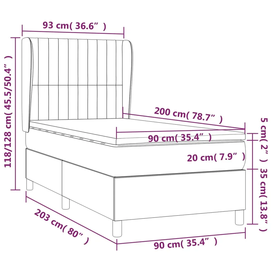 Sommier à lattes de lit avec matelas Noir 90x200 cm Velours - 7