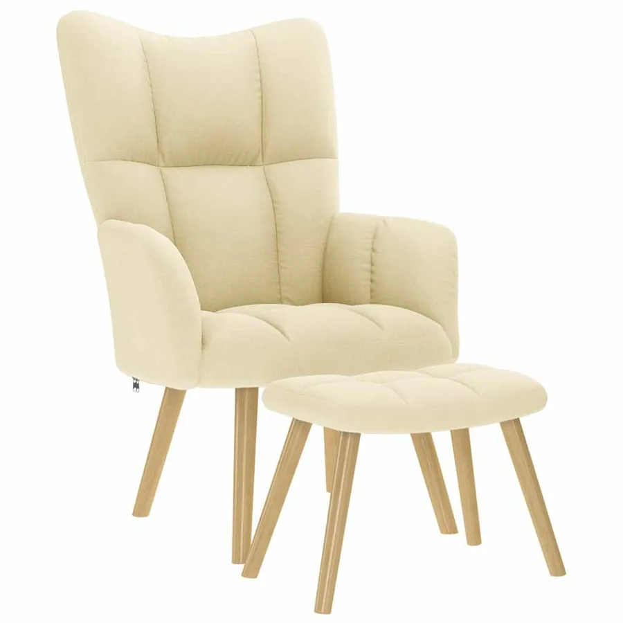 Chaise de relaxation avec repose-pied Crème Tissu