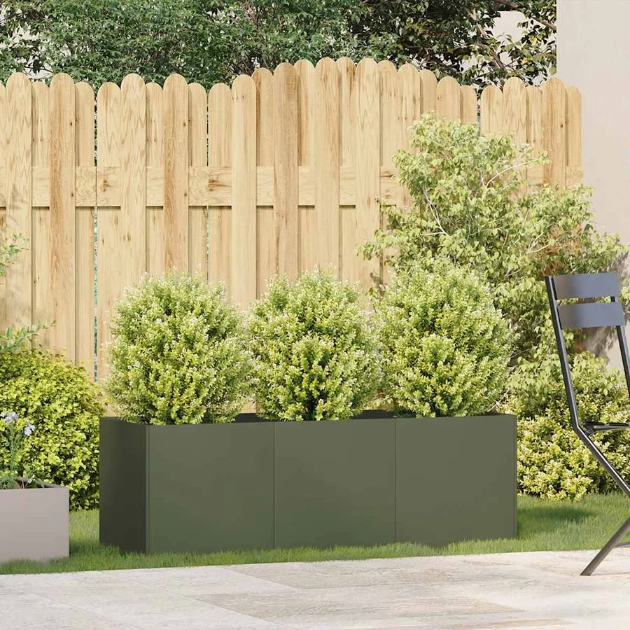 Jardinière vert olive 120x40x40 cm acier laminé à froid - 3