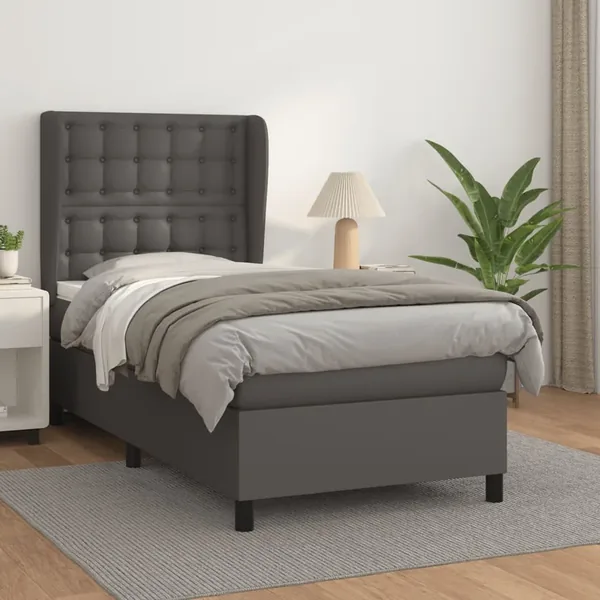 Sommier à lattes de lit avec matelas Gris 80x200 cm Similicuir