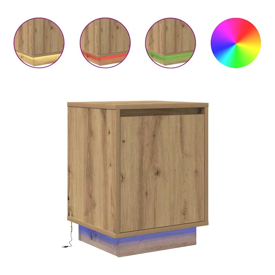 Armoires de chevet lumières LED 2pcs chêne artisanal 38x34x50cm - 2