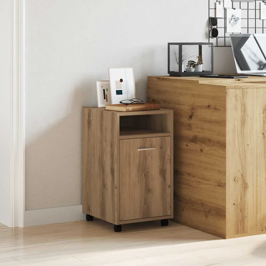 Armoire avec roues chêne artisanal 33x38x60cm bois d'ingénierie
