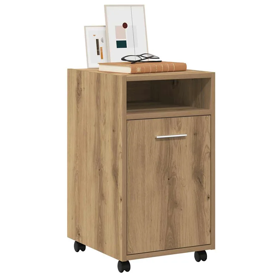 Armoire avec roues chêne artisanal 33x38x60cm bois d'ingénierie - 3