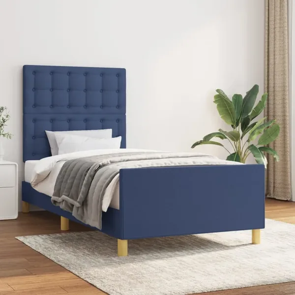 Cadre de lit sans matelas avec tête de lit bleu 80x200 cm tissu