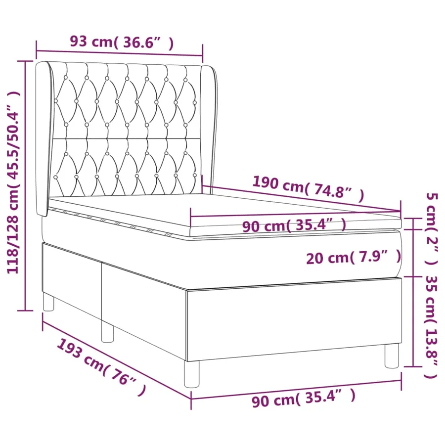 Sommier à lattes de lit avec matelas Taupe 90x190 cm Tissu - 7
