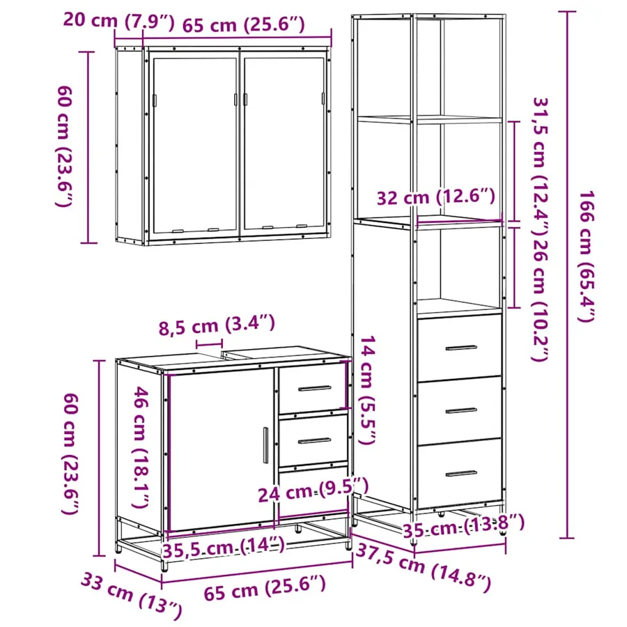 Ensemble de meubles de salle de bain 3 pcs Chêne fumé - 11